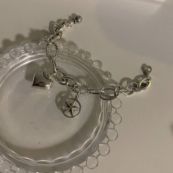 NEW 925 Sterling Silver Heart Star chunky Link Chain Bracelet - Picture 2 of 6